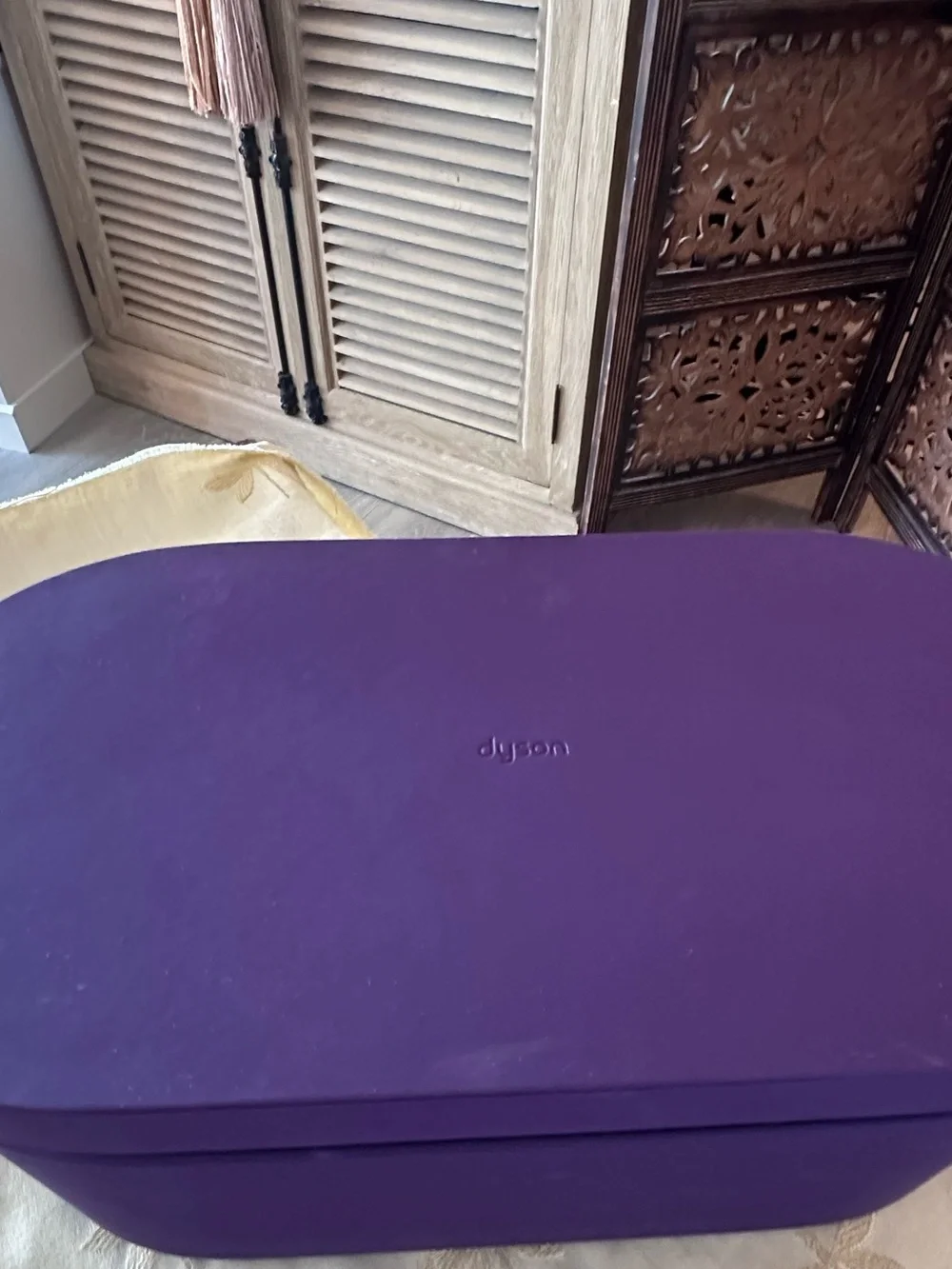 Dyson Airwrap Purple Storage Box / Case & Black & Orange Velvet Travel Wrap Bag.